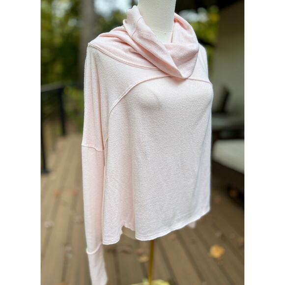We The Free Cozy Time Light Pink Funnel Neck Pullover Sweatshirt XS Relaxed - Picture 8 of 9